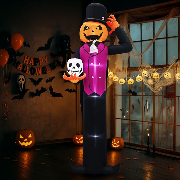 12FT Halloween Inflatable Pumpkin Man Holding Skull with LED Lights - Monsta Online