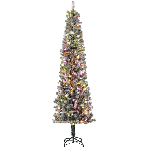 7.5FT Snow Flocked Pencil Pre - Lit Artificial Christmas Tree — 220 Dual - Color LEDs, 11 Modes, Remote, 519 Tips - Monsta Online