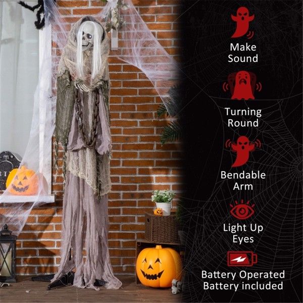 6.2ft Animatronic Halloween Ghost – Motion and Sound Activated with Light - Up Eyes, Turning Movement and Creepy Sounds - Monsta Online