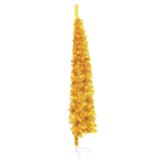 6FT Slim Half Artificial Christmas Tree — Gold, 246 Tips, Space - Saving Wall Design, Steel Stand - Monsta Online