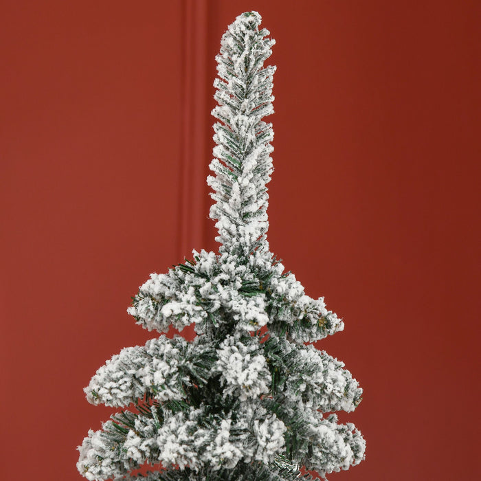 6FT Snow Flocked Pencil Artificial Christmas Tree — 395 Tips, Unlit, Slim Space - Saving, Metal Base - Monsta Online