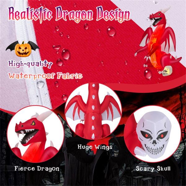 8FT Halloween Inflatable Dragon with Flame Effect and LED Lights - Monsta Online