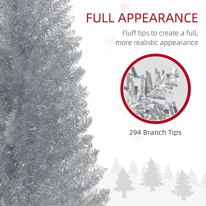 5FT Silver Pencil Artificial Christmas Tree — 294 Tips, Unlit, Slim Space - Saving, Plastic Base - Monsta Online