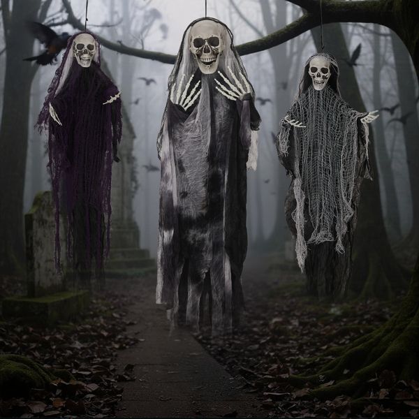 3 - Pack Hanging Skeleton Ghosts Grim Reapers – Halloween Outdoor Decorations - Monsta Online