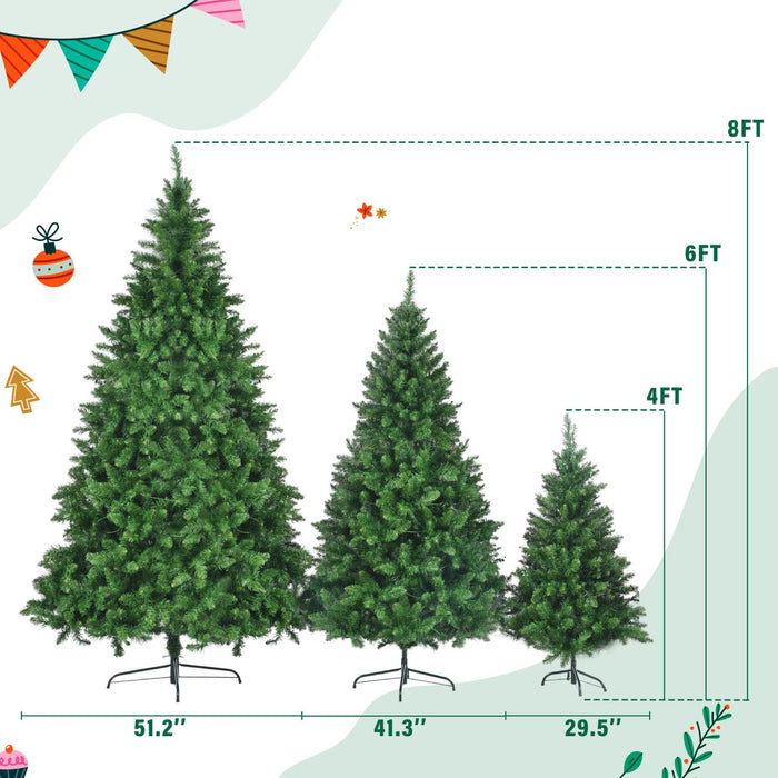 4FT, 6FT, 8FT Pre - Lit Green Pine Artificial Christmas Tree Set — Warm LED, Full Shape, Hinged, PVC - Monsta Online