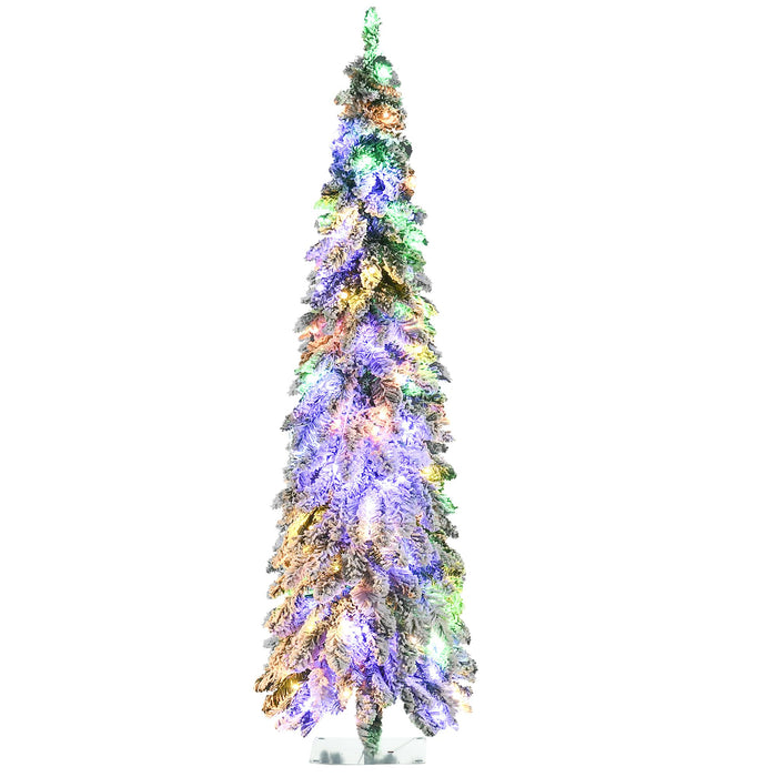 6FT Snow Flocked Slim Pre - Lit Artificial Christmas Tree — 250 Dual - Color LEDs, 7 Modes, 407 Tips, Downswept - Monsta Online