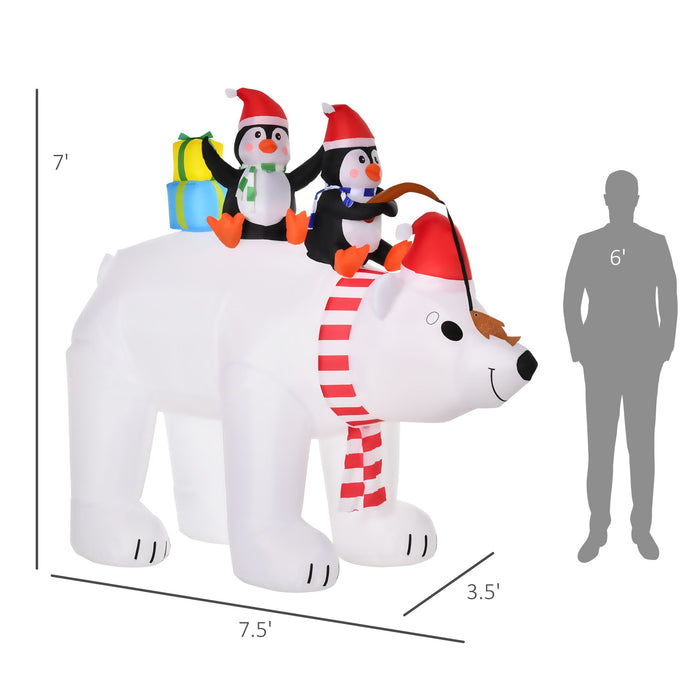 7FT Prelit Inflatable Polar Bear with Penguins and LED Lights - Outdoor Christmas Decoration - Monsta Online