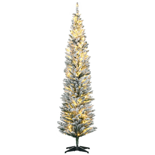 7FT Slim Pencil Pre - Lit Artificial Christmas Tree — 210 Warm White LEDs, 499 Tips, Space - Saving, Steel Base - Monsta Online