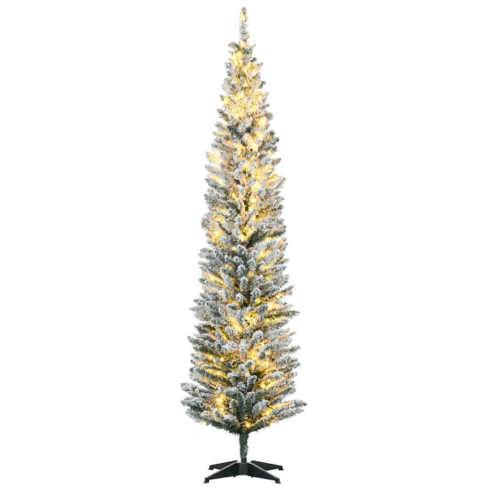 7FT Slim Pencil Pre - Lit Artificial Christmas Tree — 210 Warm White LEDs, 499 Tips, Space - Saving, Steel Base - Monsta Online
