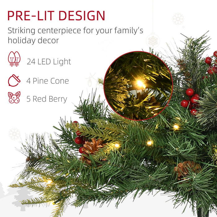 2FT Pre - Lit Artificial Christmas Tree 2 - Pack — 24 Warm White LEDs, Cordless, Red Berries, Pine Cones - Monsta Online
