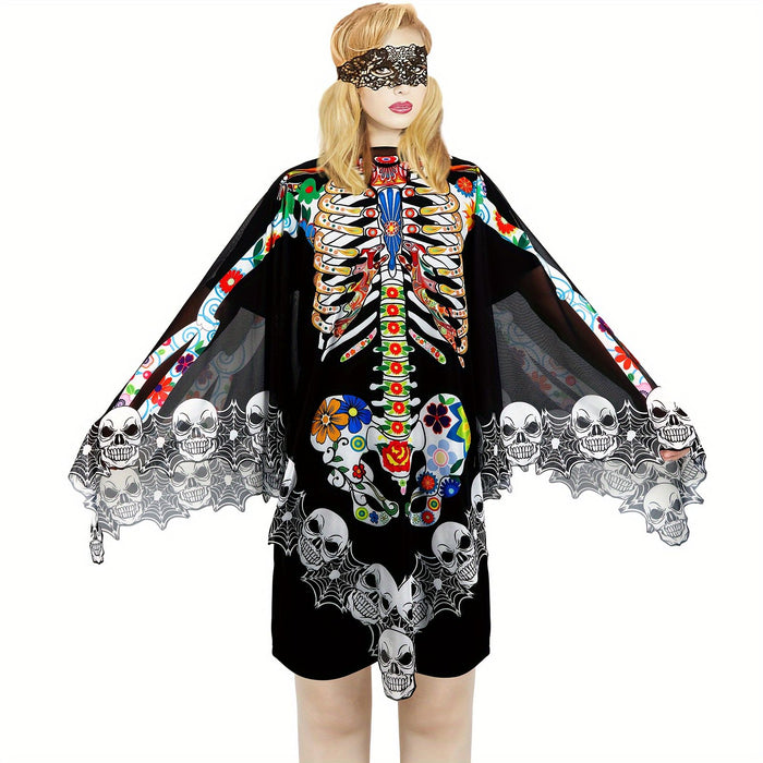 Halloween Lace Skeleton Poncho Costume – Women’s Day of the Dead Costume Cover Up - Monsta Online