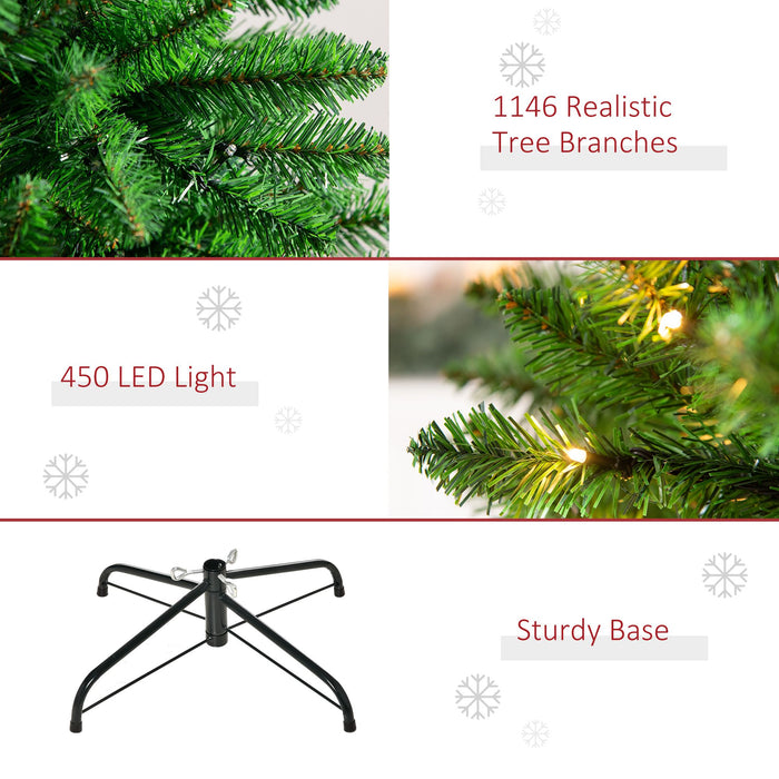 7.5FT Slim Pre - Lit Artificial Christmas Tree — 450 Warm White LEDs, 8 Modes, 1146 Tips, Foldable Base - Monsta Online
