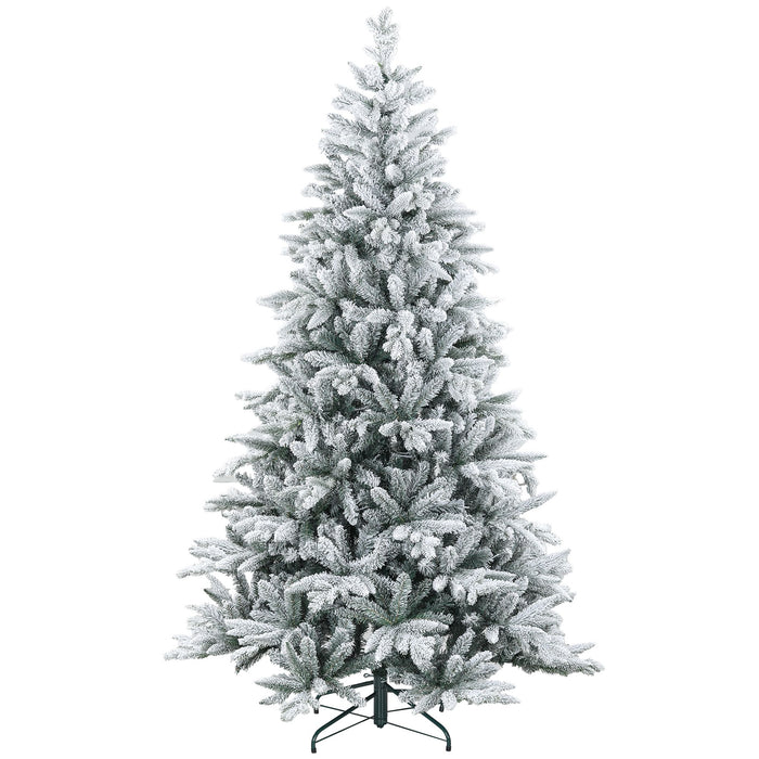 7FT Snow Flocked Artificial Christmas Tree — 1401 Tips, Auto - Open Hinged, Metal Stand - Monsta Online