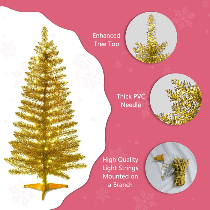 4FT Pre - Lit Gold Artificial Christmas Tree — Compact Design, LED Lights, Metal Stand - Monsta Online