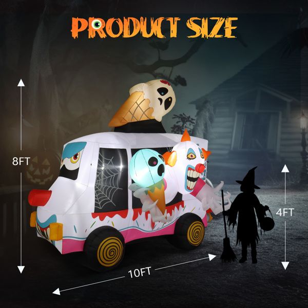 8ft Scary Clown Ice Cream Truck Halloween Inflatable with LED Lights - Monsta Online