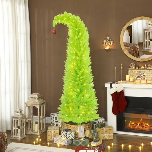 7FT Pre - Lit Whimsical Bent Top Pencil Christmas Tree — 628 Tips, 250 Warm White LED Lights, Metal Base - Monsta Online