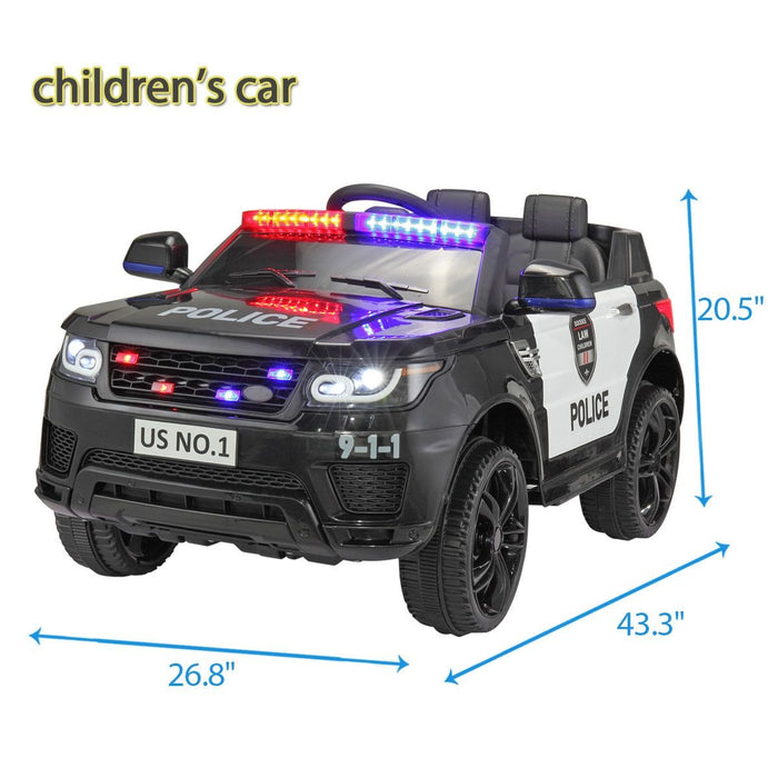 Black 12V Police Ride - On Car for Kids - Remote Control, Siren, Music & Suspension Features - Monsta Online