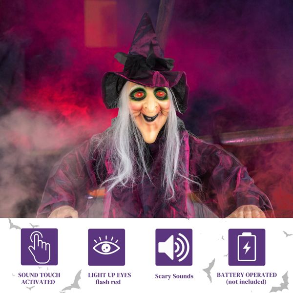 5.9ft Sound - Activated Hanging Witch with Light - Up Eyes and Creepy Voice - Monsta Online