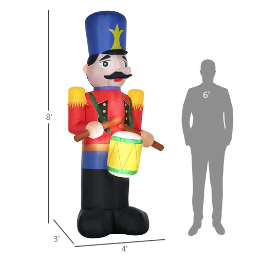 8FT Prelit Inflatable Nutcracker Toy Soldier with Drum and LED Lights - Outdoor Christmas Decoration - Monsta Online