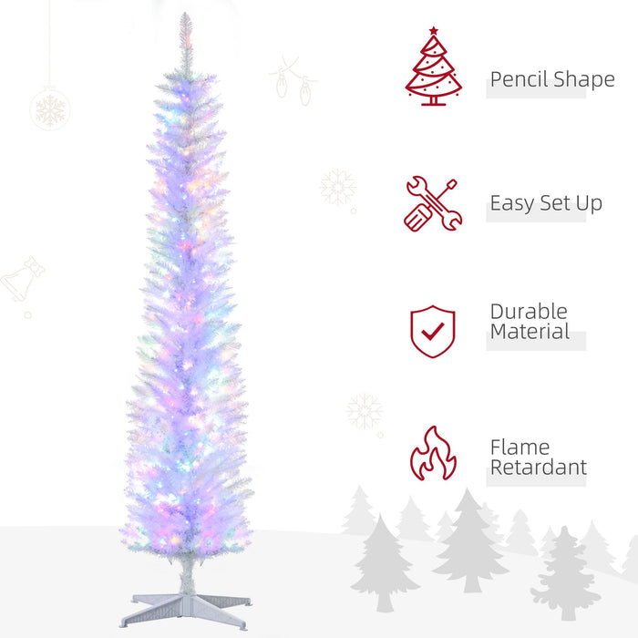 7FT White Pencil Pre - Lit Artificial Christmas Tree — 250 Multi - Color LEDs, 500 Tips, 8 Light Modes, Space - Saving - Monsta Online