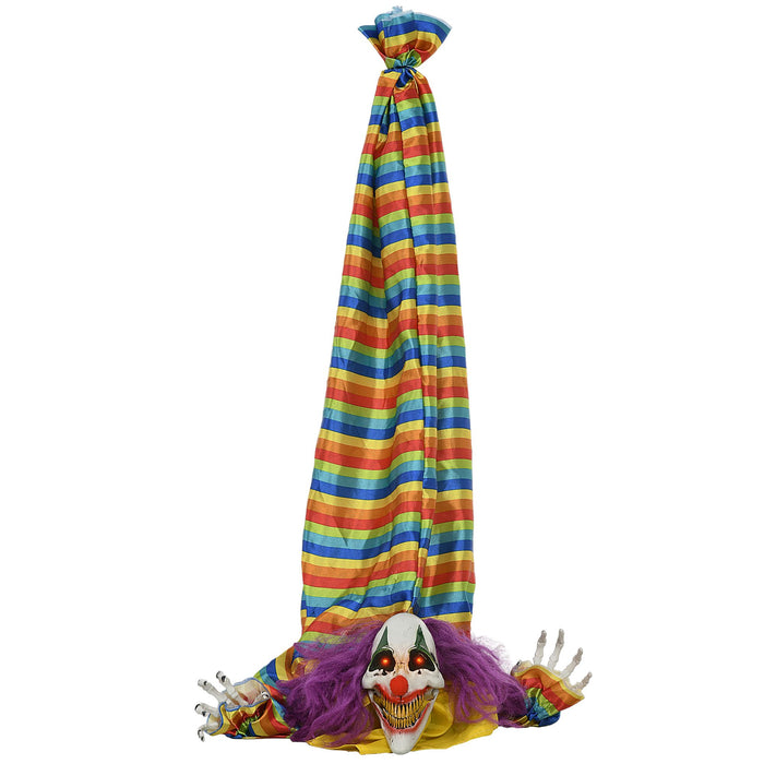 3.7ft Sound Activated Hanging Clown Corpse – Halloween Animatronic with Red Glowing Eyes, Circus Music and Waving Arms - Monsta Online