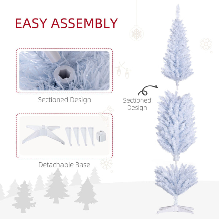 8FT White Pencil Artificial Christmas Tree — 618 Tips, Slim Space - Saving, Plastic Stand, Unlit - Monsta Online