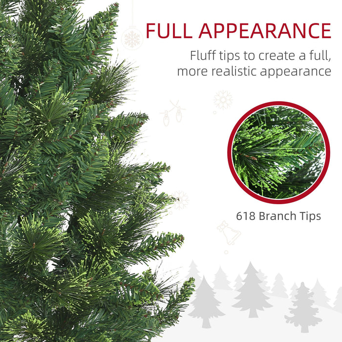 6FT Pencil Artificial Christmas Tree — 618 Tips, Auto - Open Hinged, Unlit, Pine Needles, Steel Base - Monsta Online
