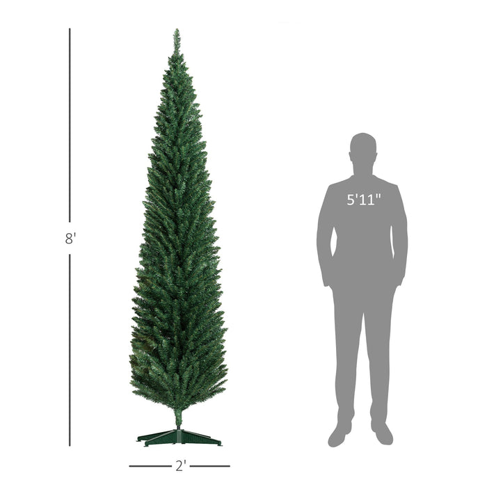 8FT Pencil Artificial Christmas Tree — 618 Tips, Unlit, Slim Space - Saving, Realistic, Plastic Base - Monsta Online
