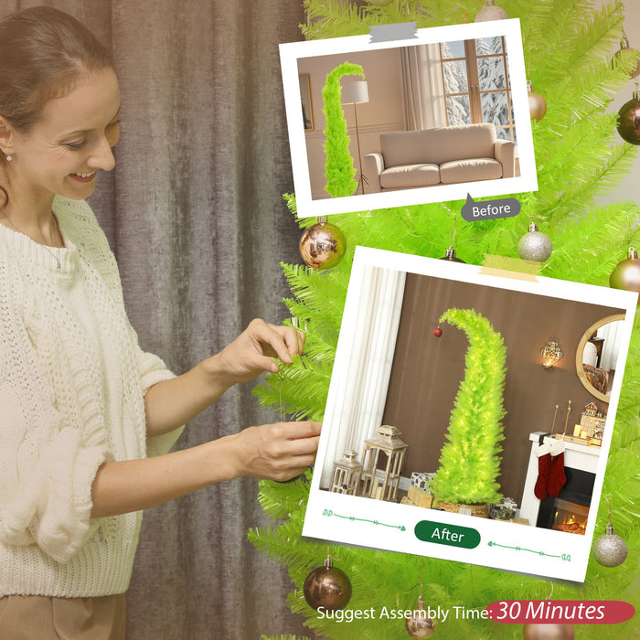 6FT Whimsical Bent Top Pre - Lit Artificial Christmas Tree — 230 Warm White LEDs, 555 Tips, Red Ball - Monsta Online