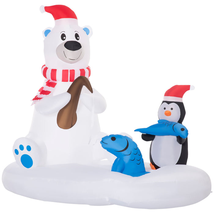 6FT Prelit Inflatable Polar Bear & Penguin Fishing on Board with LED Lights - Outdoor Christmas Decoration - Monsta Online
