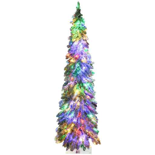 5FT Pre - Lit Snow Flocked Pencil Christmas Tree — 150 LED Lights, 334 Tips, Slim Space - Saving, Steel Base - Monsta Online