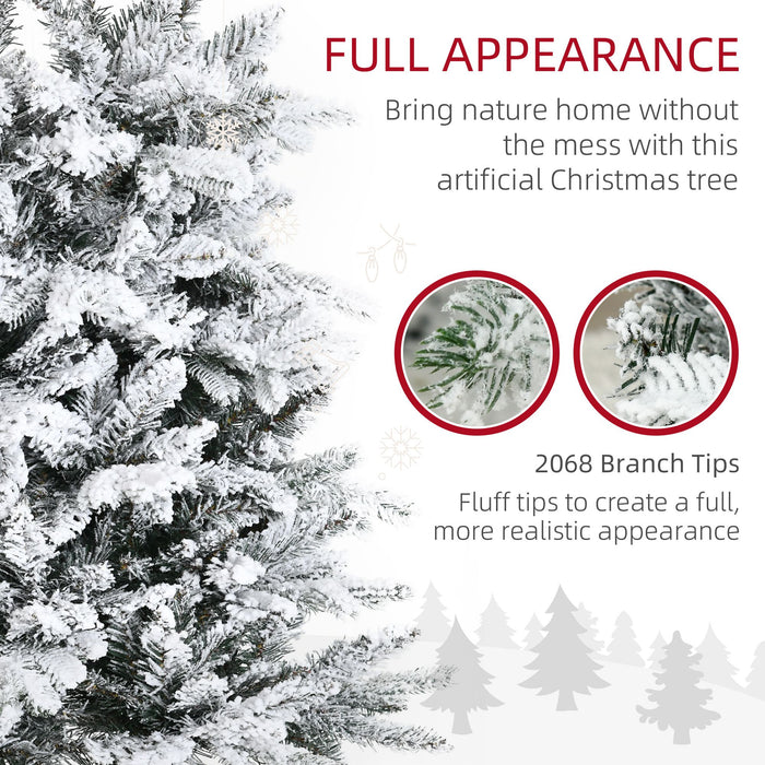 9FT Flocked Artificial Christmas Tree — 2068 Downswept Cedar Tips, Snow, Unlit, Auto - Open, Steel Base - Monsta Online