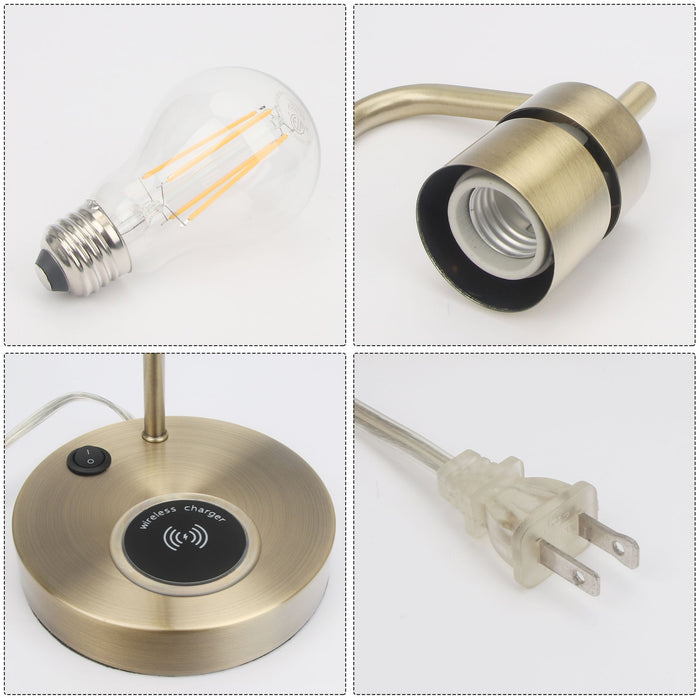 Vintage 16" Brass Table Lamp with Built In Wireless Charger - Monsta Online