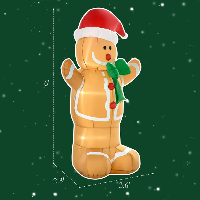 6FT Prelit Inflatable Gingerbread Man with LED Lights - Outdoor Christmas Decoration - Monsta Online