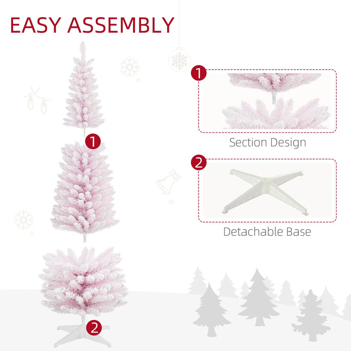 6FT Pink Snow Flocked Pencil Artificial Christmas Tree — 390 Tips, Unlit, Slim Realistic Branches, Metal Base - Monsta Online