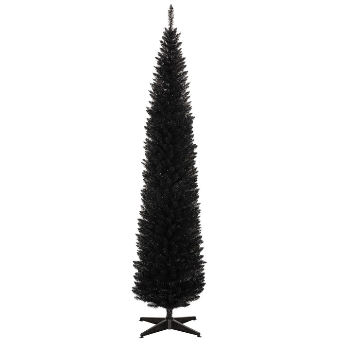 8FT Black Pencil Artificial Christmas Tree — 618 Tips, Unlit, Slim Skinny, Space - Saving, Plastic Base - Monsta Online