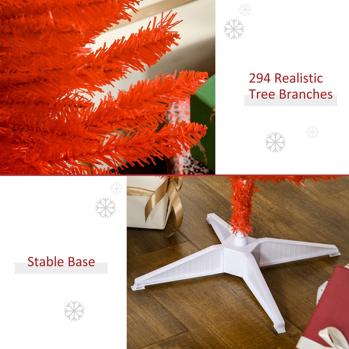 5FT Red Pencil Artificial Christmas Tree — 294 Tips, Unlit, Slim Space - Saving, Plastic Stand - Monsta Online