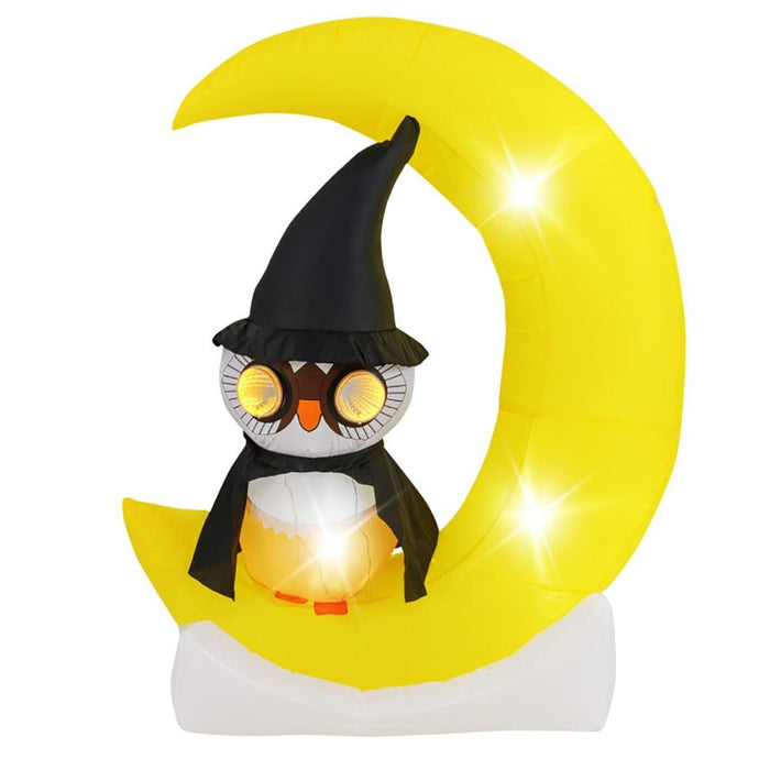 5ft Inflatable Halloween Owl on Crescent Moon with LED Lights - Monsta Online