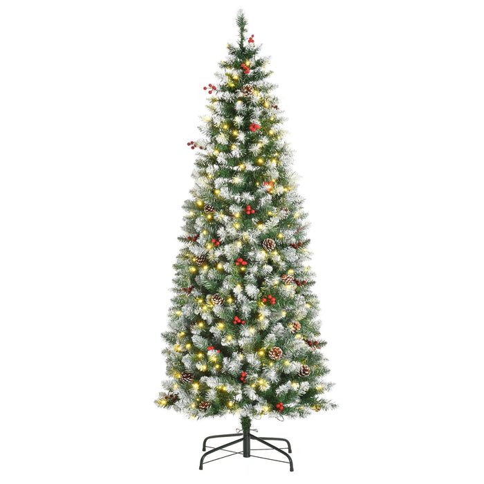 6FT Snow - Dipped Pre - Lit Artificial Christmas Tree — 300 Warm White LEDs, 618 Tips, Pine Cones, Berries - Monsta Online