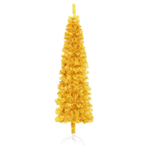 6FT Slim Half Artificial Christmas Tree — Gold, 246 Tips, Space - Saving Wall Design, Steel Stand - Monsta Online