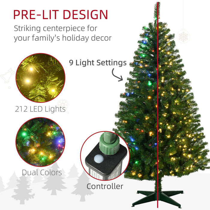 6FT Pre - Lit Slim Artificial Christmas Tree — 212 Dual - Color LED Lights, 584 Tips, Auto - Open, Plastic Base - Monsta Online