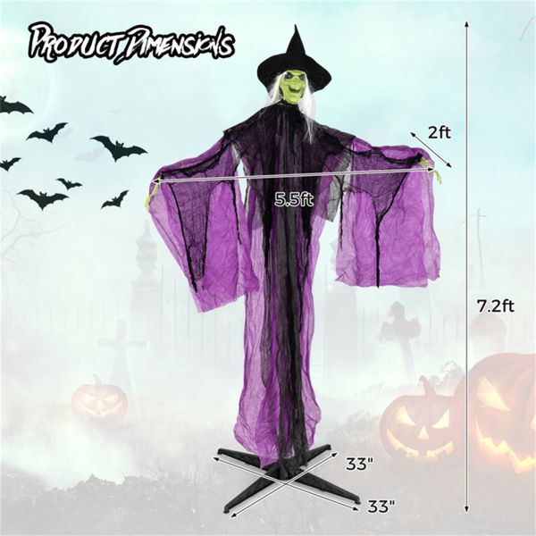 7.2ft Animatronic Halloween Witch – Sound Activated with Glowing Eyes, Eerie Arm Movements and Creepy Sounds - Monsta Online