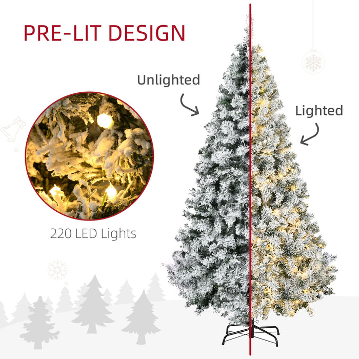 6FT Snow Flocked Pre - Lit Artificial Christmas Tree — 220 Warm White LEDs, 638 Tips, Auto - Open, Wide Leaves - Monsta Online