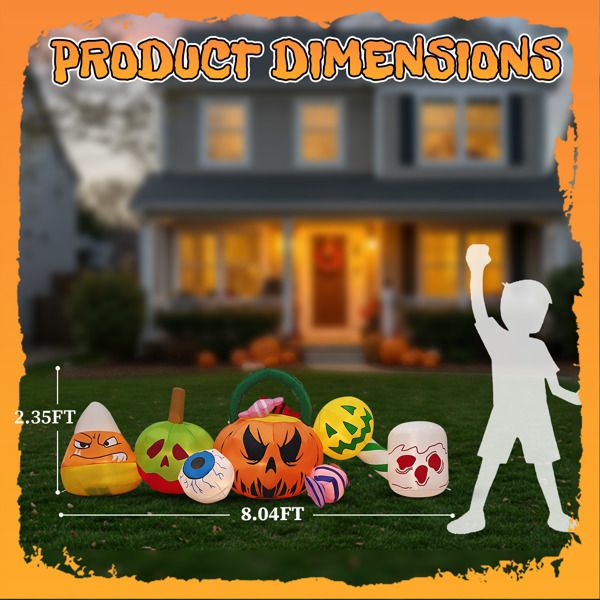 8FT Halloween Inflatable Pumpkins Eyeball Candy with Built - in LED Lights - Monsta Online