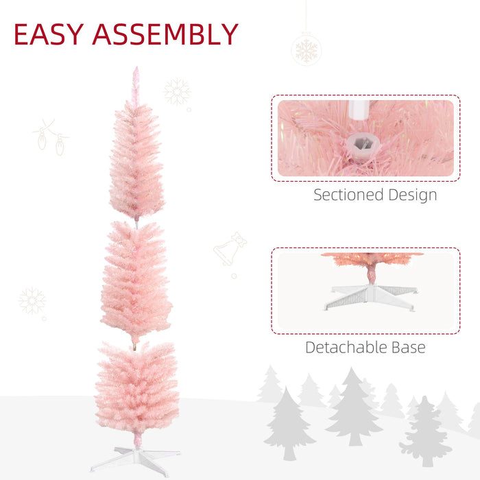 6FT Pre - Lit Pink Pencil Artificial Christmas Tree — 200 Multi - Color LED Lights, 8 Modes, 360 Tips - Monsta Online