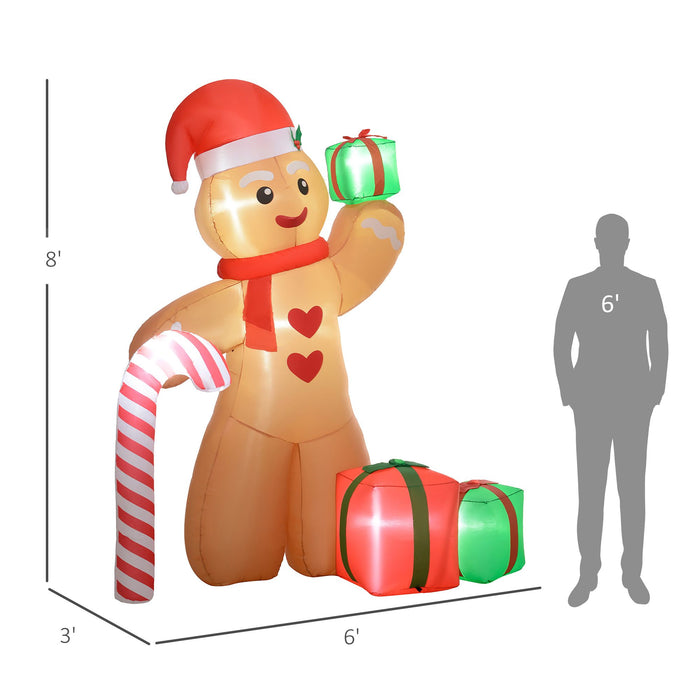8FT Prelit Inflatable Gingerbread Man with Candy Cane and LED Lights - Outdoor Christmas Decoration - Monsta Online
