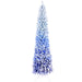 6FT Pre - Lit Blue Flocked Pencil Christmas Tree — 200 Warm LED, 485 Tips, Slim, Metal Stand - Monsta Online