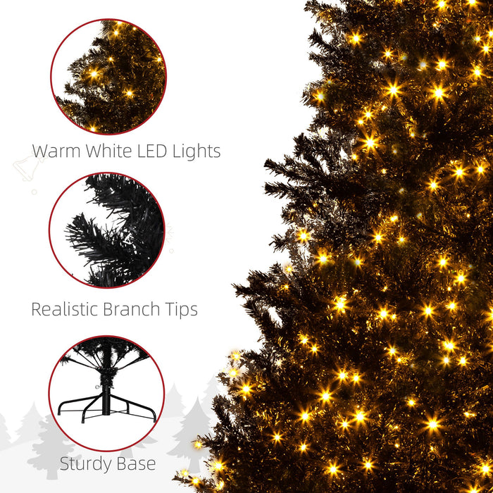 7.5FT Pre - Lit Black Artificial Christmas Tree — 500 Warm LED Lights, 1346 Tips, Hinged, Metal Stand - Monsta Online