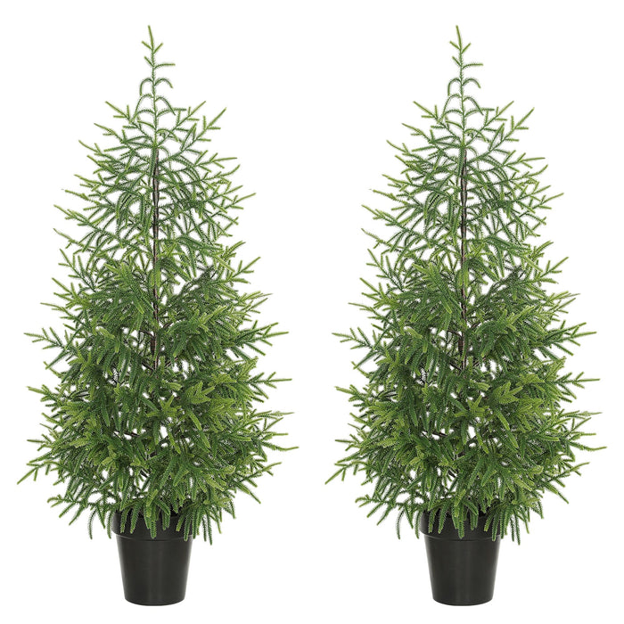 Set of 2 - 4FT Norfolk Pine Artificial Christmas Trees — 133 Molded Tips, Unlit, Tabletop, Pot Base - Monsta Online