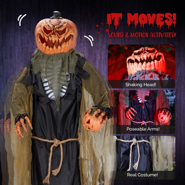 7ft Halloween Animatronic Pumpkin Man – Motion and Sound Activated with Shaking Head and Posable Arms - Monsta Online